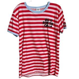 Pink Victoria's Secret Do It For The Gram Red Stripe Pink Ringer Sleeve T Shirt